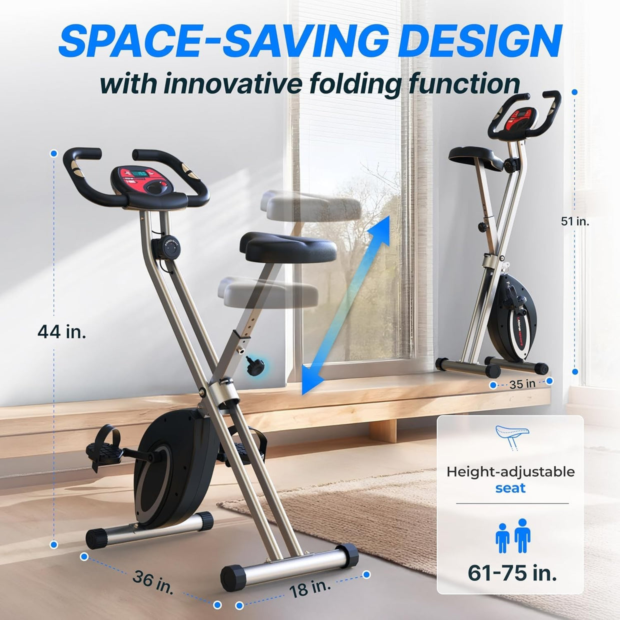 Foldable Silent Exercise Bike w/ LCD Display, Pulse Sensors & 8 Resistance Level - Kwikley