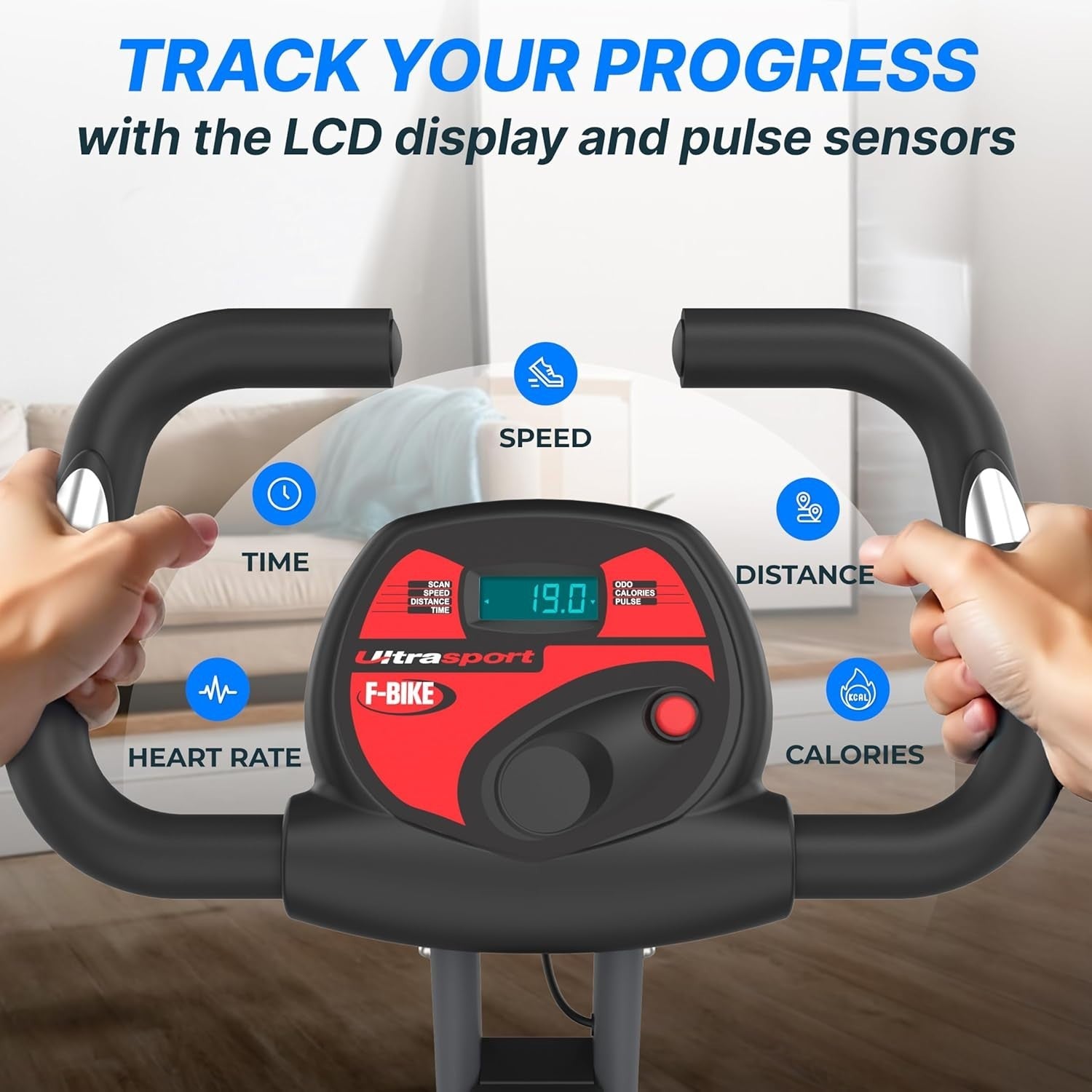 Foldable Silent Exercise Bike w/ LCD Display, Pulse Sensors & 8 Resistance Level - Kwikley