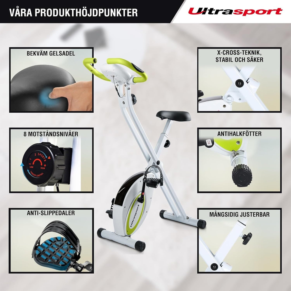 Foldable Silent Exercise Bike w/ LCD Screen, Pulse Sensors & 8 Resistance Levels - Kwikley