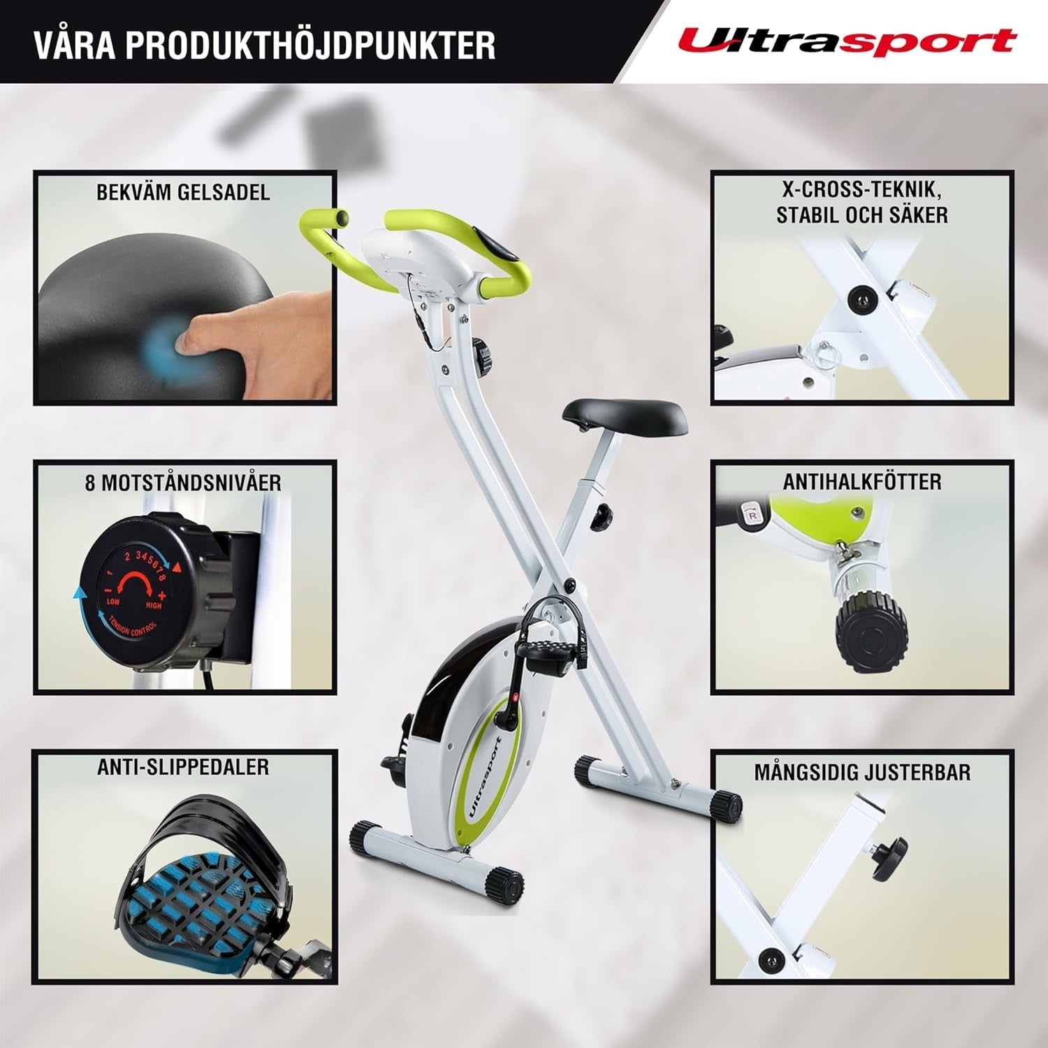 Foldable Silent Exercise Bike w/ LCD Screen, Pulse Sensors & 8 Resistance Levels - Kwikley