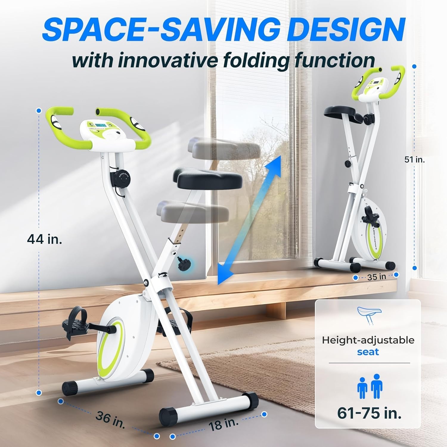 Foldable Silent Exercise Bike w/ LCD Screen, Pulse Sensors & 8 Resistance Levels - Kwikley