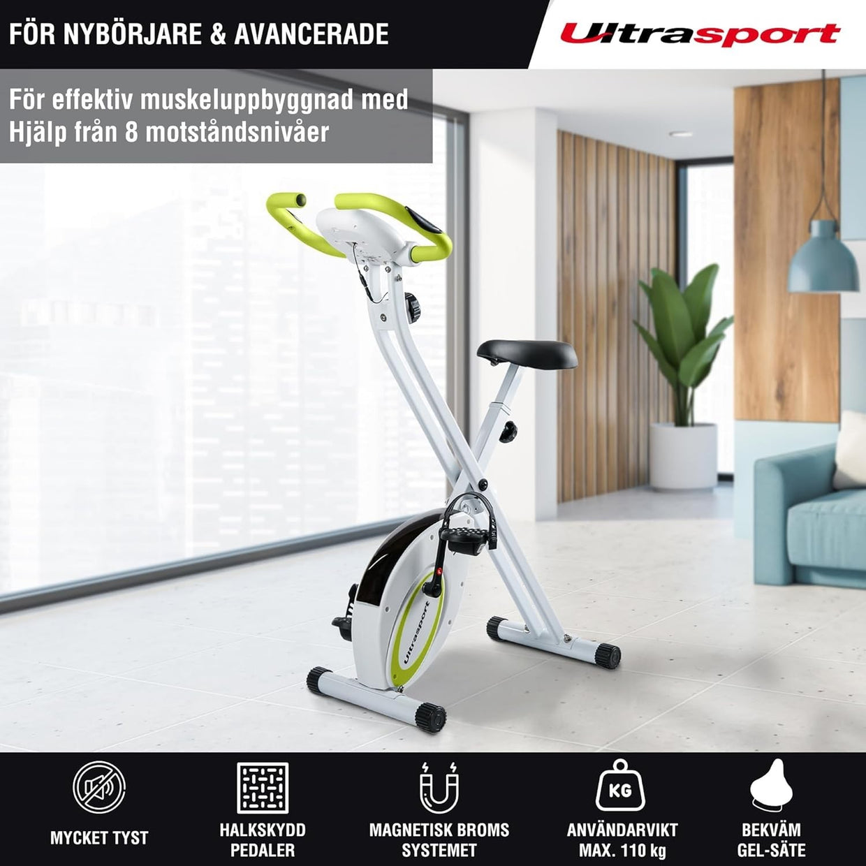 Foldable Silent Exercise Bike w/ LCD Screen, Pulse Sensors & 8 Resistance Levels - Kwikley