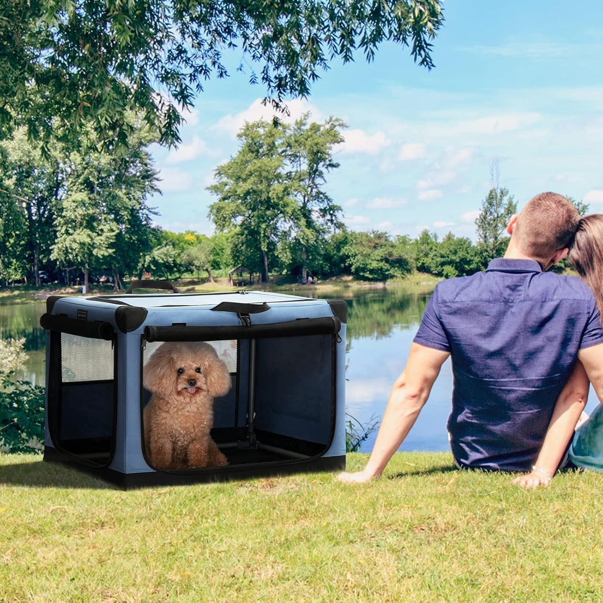 Foldable Small Dog Crate Portable Soft Pet Carrier Kennel 3Door Fabric Cage 66cm - Kwikley
