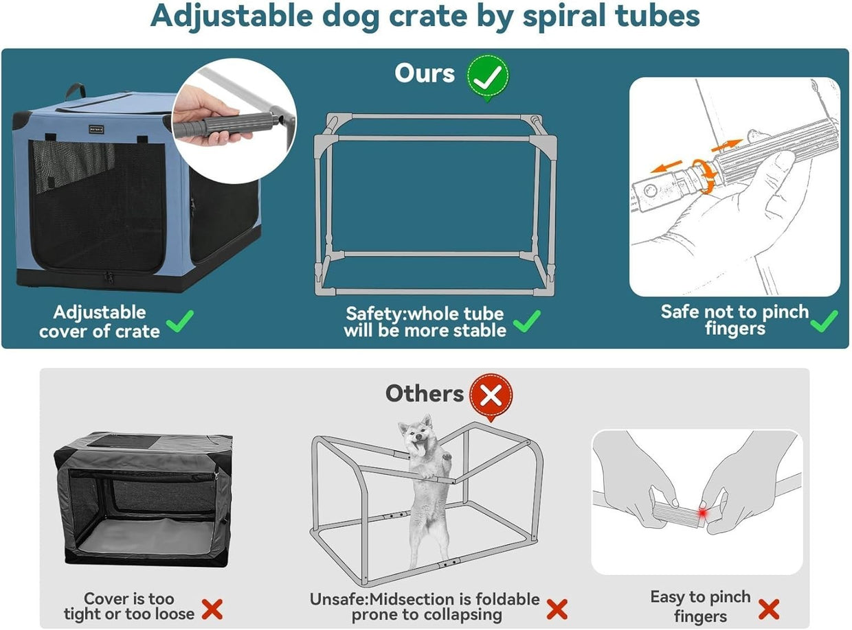 Foldable Small Dog Crate Portable Soft Pet Carrier Kennel 3Door Fabric Cage 66cm - Kwikley