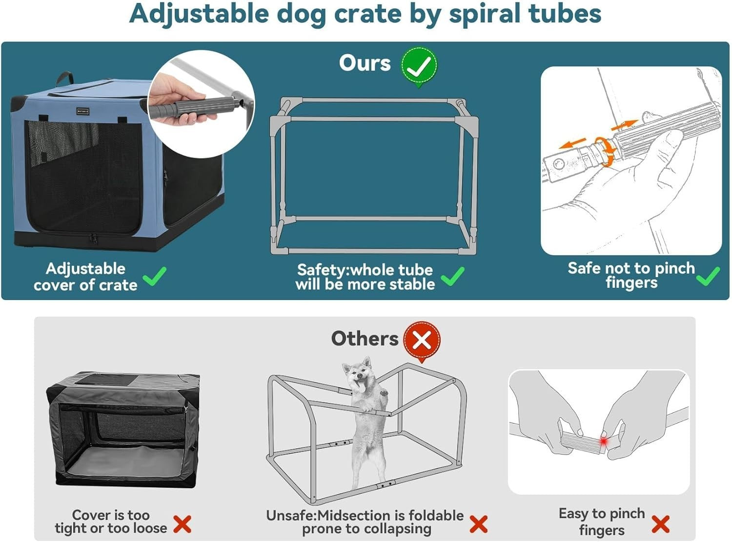 Foldable Small Dog Crate Portable Soft Pet Carrier Kennel 3Door Fabric Cage 66cm - Kwikley