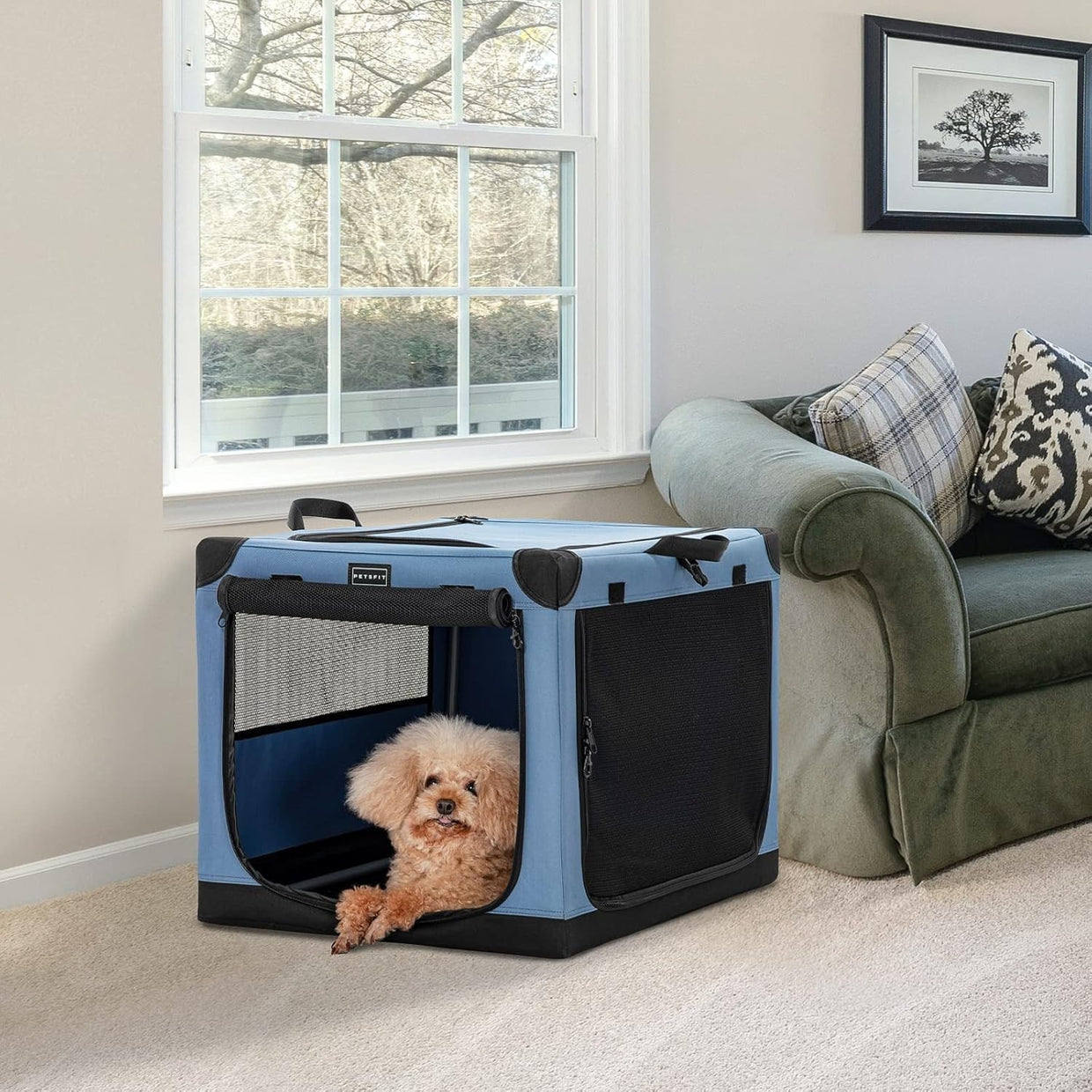 Foldable Small Dog Crate Portable Soft Pet Carrier Kennel 3Door Fabric Cage 66cm - Kwikley