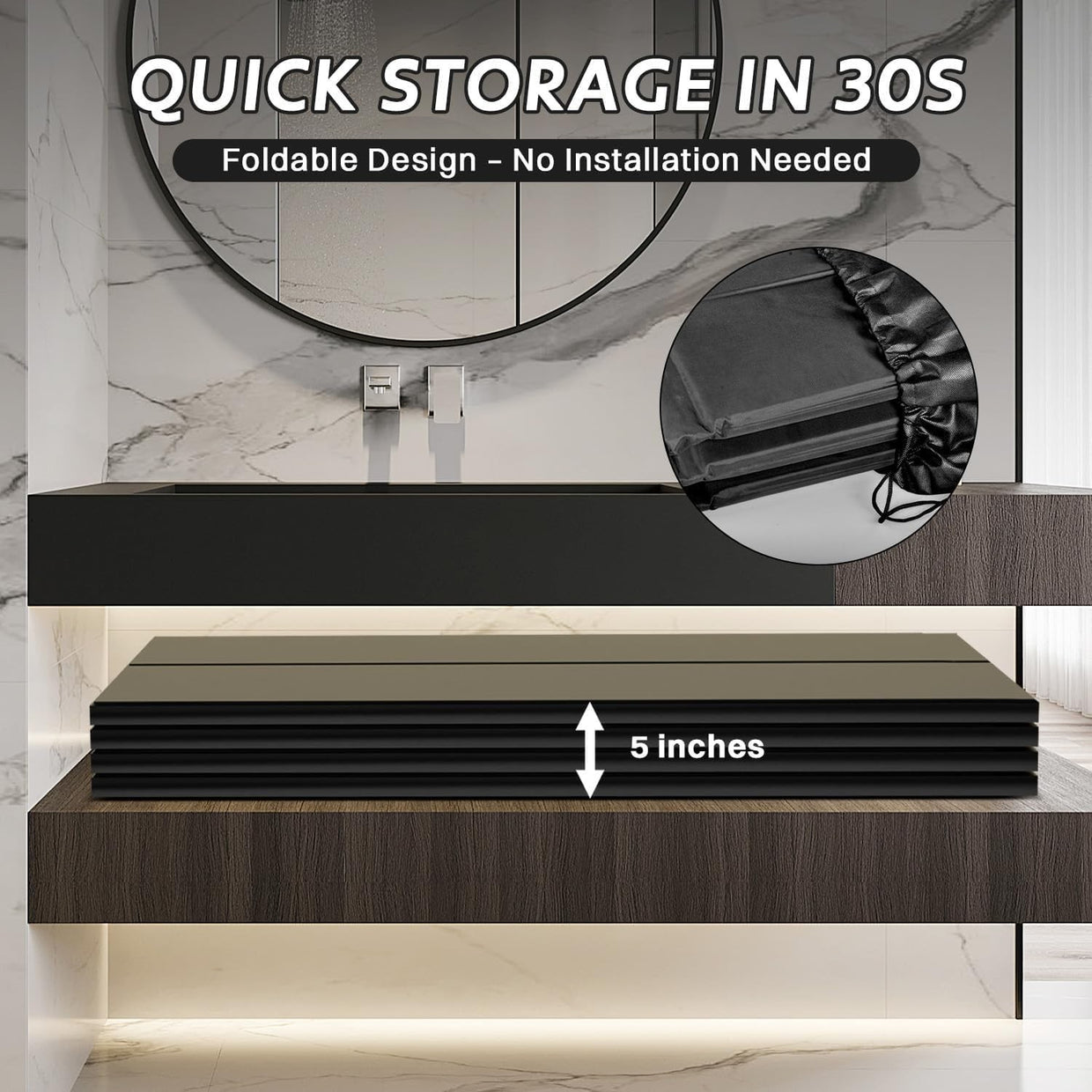 Foldable Soaking Bathtub 70x65cm Black Portable Ice & Spa Tub Adults - Kwikley
