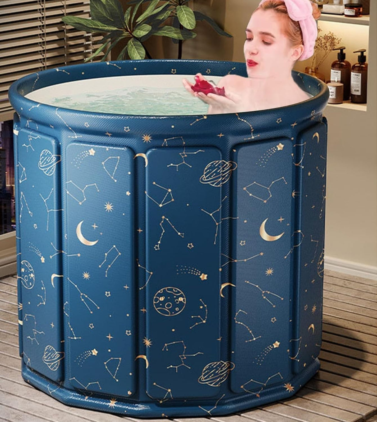 Foldable Soaking Bathtub 80x80cm Planet Blue Portable Ice & Spa Tub Adults - Kwikley