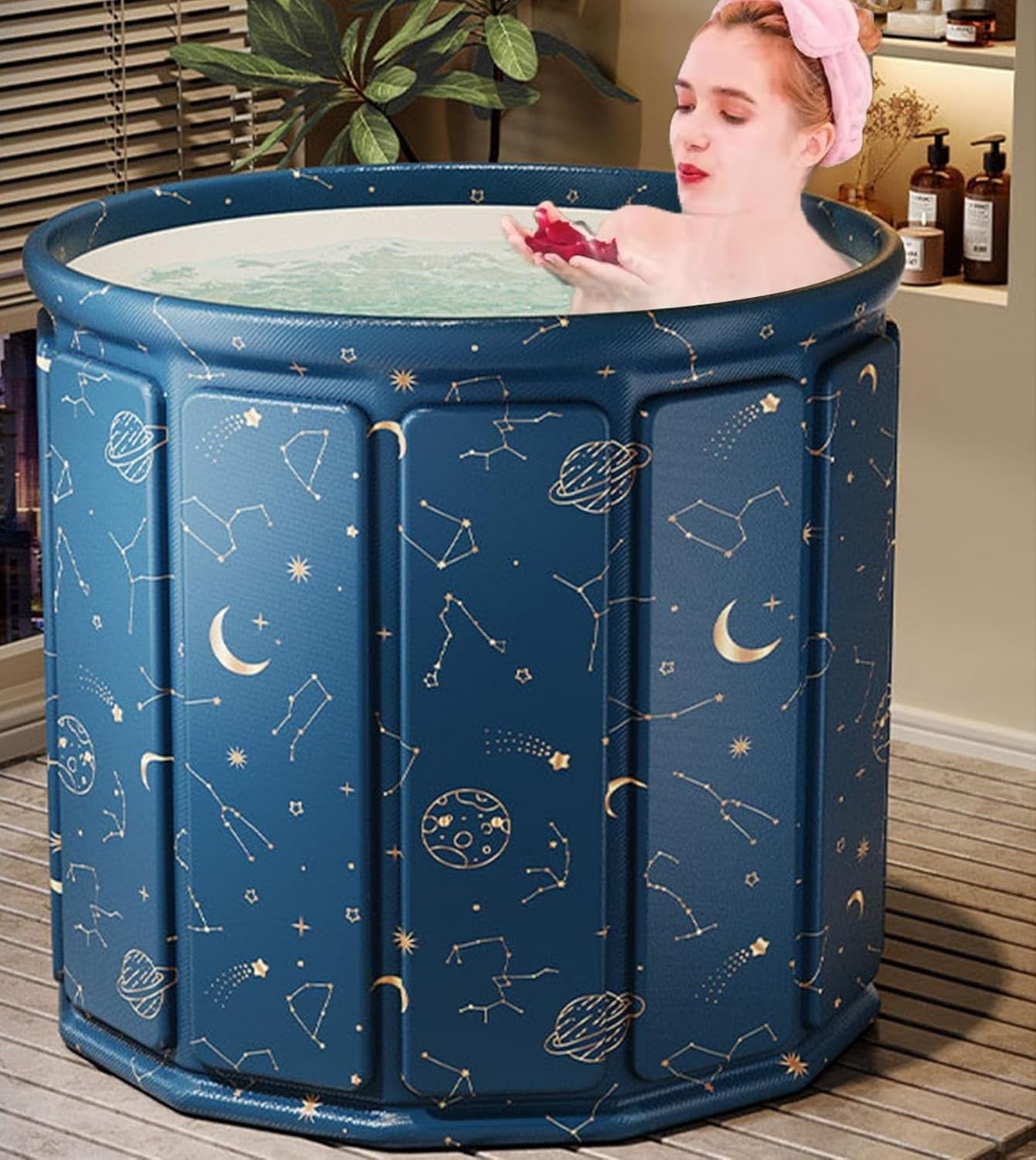 Foldable Soaking Bathtub 80x80cm Planet Blue Portable Ice & Spa Tub Adults - Kwikley