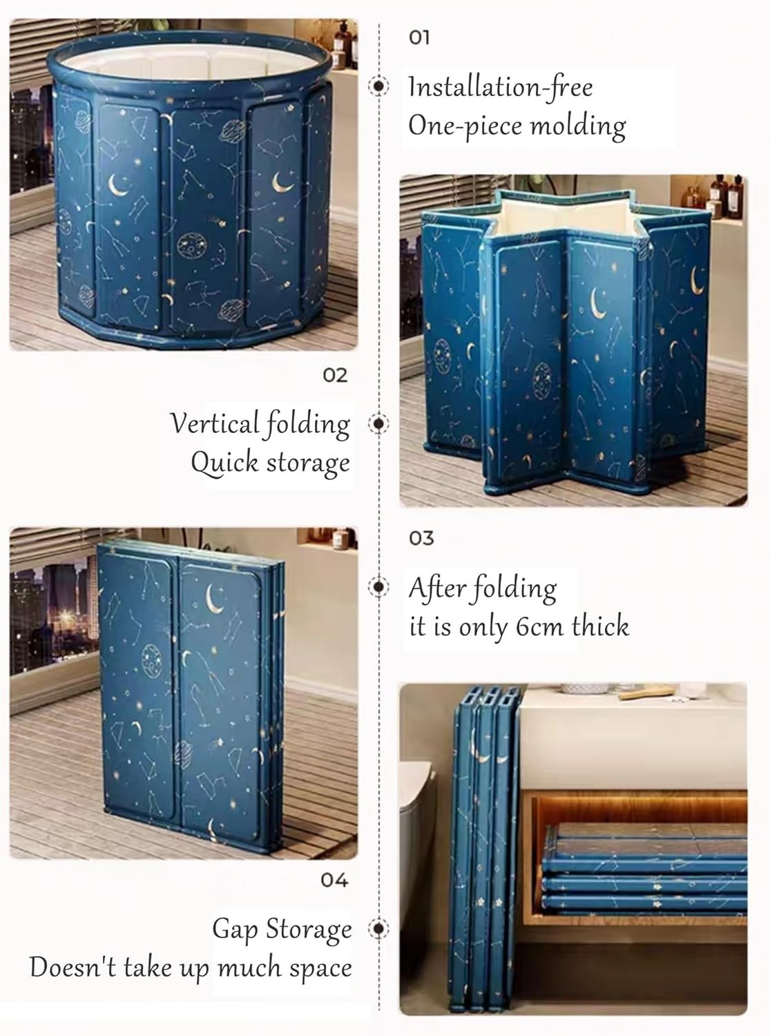 Foldable Soaking Bathtub 80x80cm Planet Blue Portable Ice & Spa Tub Adults - Kwikley