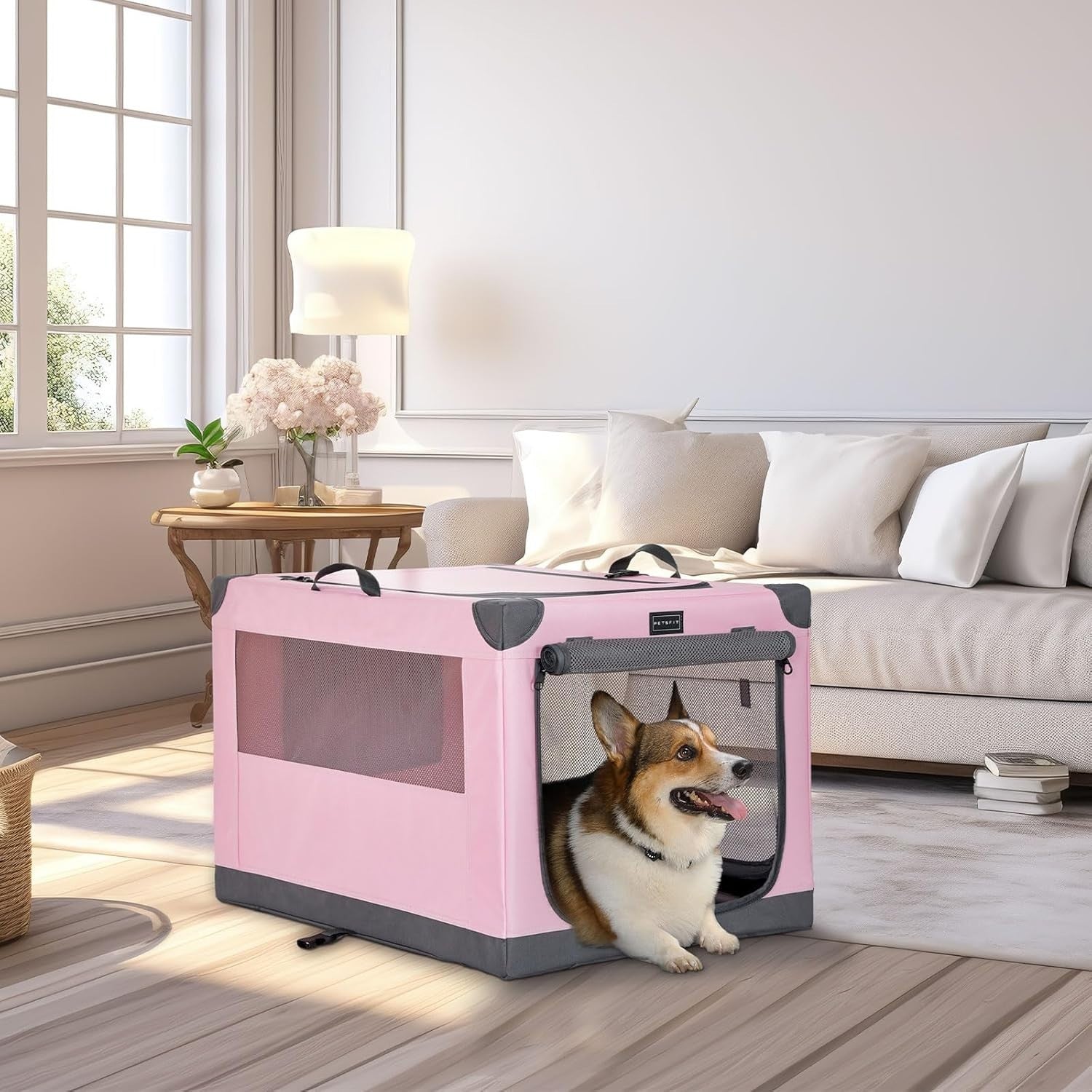 Foldable Soft Dog Crate Pink – Portable Travel Kennel for Small & Medium Pets - Kwikley