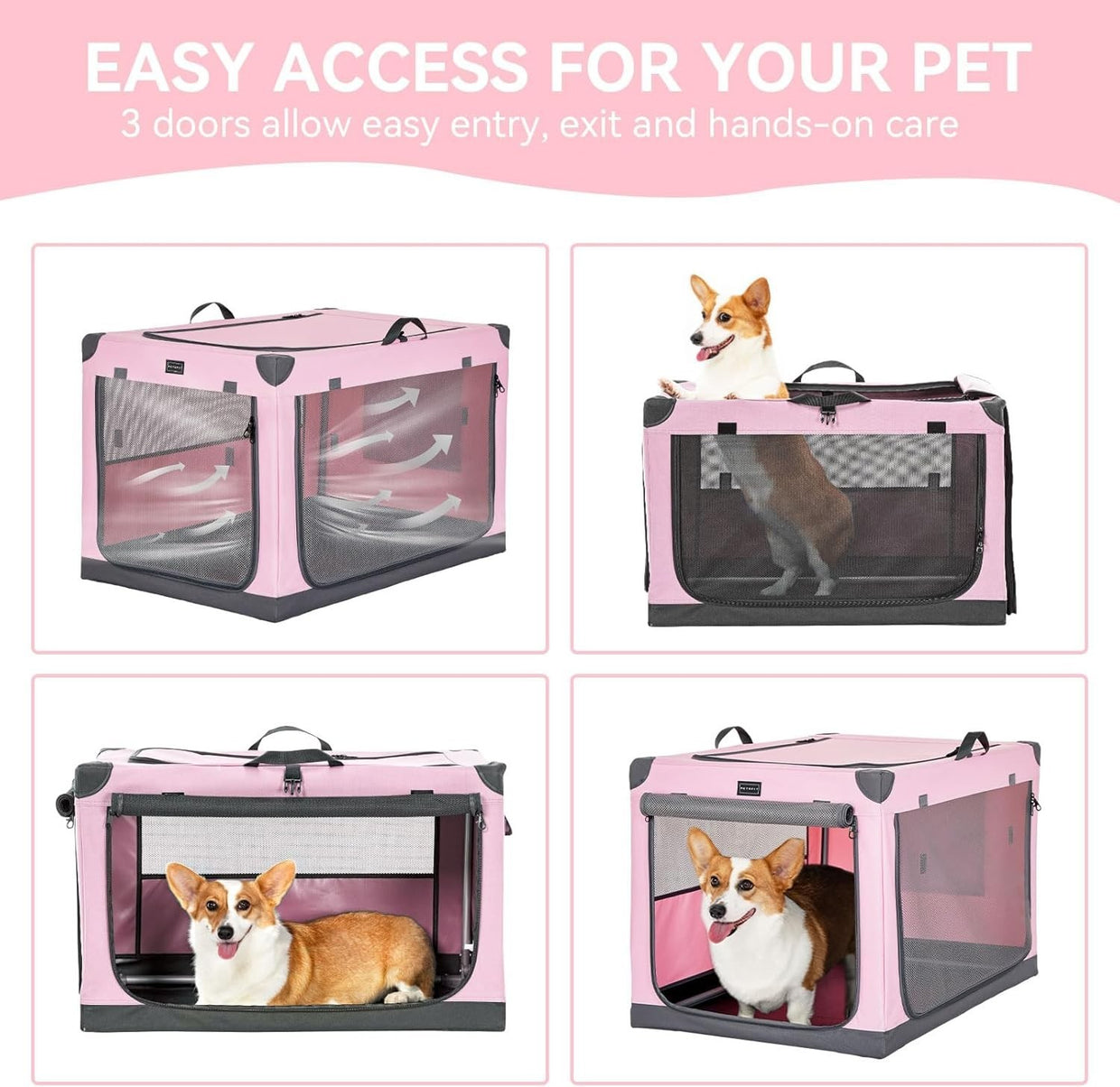 Foldable Soft Dog Crate Pink – Portable Travel Kennel for Small & Medium Pets - Kwikley