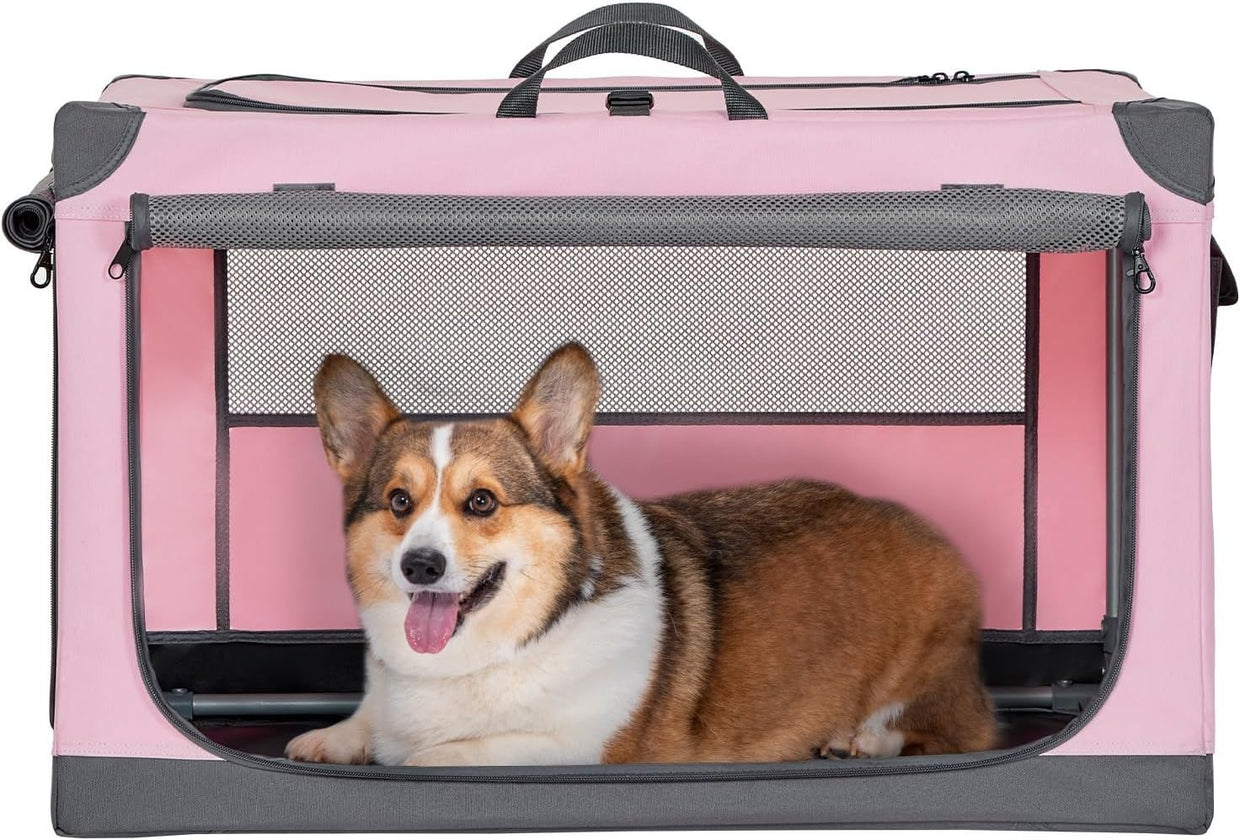 Foldable Soft Dog Crate Pink – Portable Travel Kennel for Small & Medium Pets - Kwikley