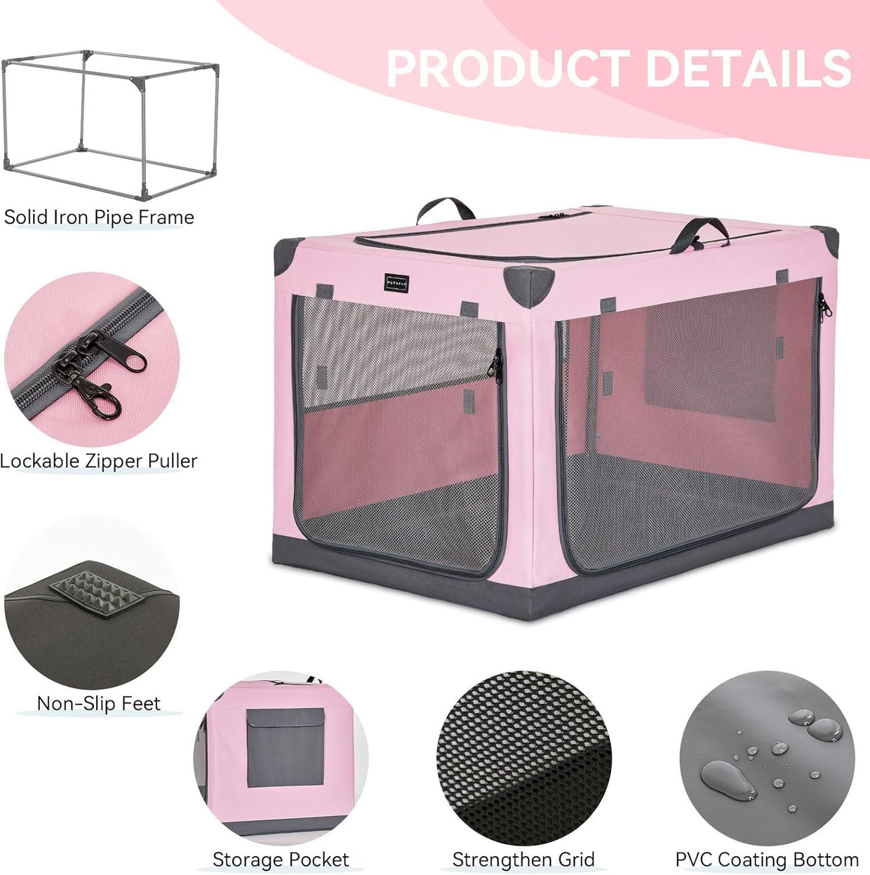 Foldable Soft Dog Crate Pink – Portable Travel Kennel for Small & Medium Pets - Kwikley
