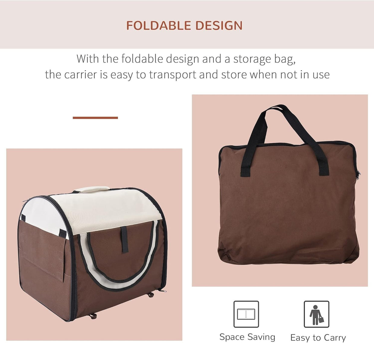 Foldable Soft Pet Carrier Crate 46x36x41cm for Small Dogs & Cats, Travel - Ready - Kwikley