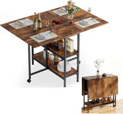 Foldable Space Saving Dining Table with Storage Shelf & Wheels for Small Rooms - Kwikley