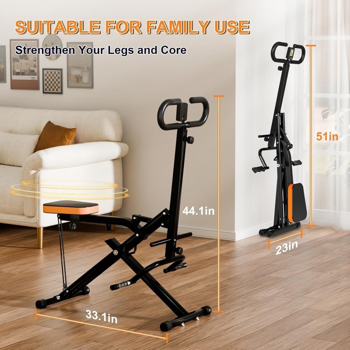 Foldable Squat Assist Rowing Machine w LCD Adjustable Resistance - Kwikley