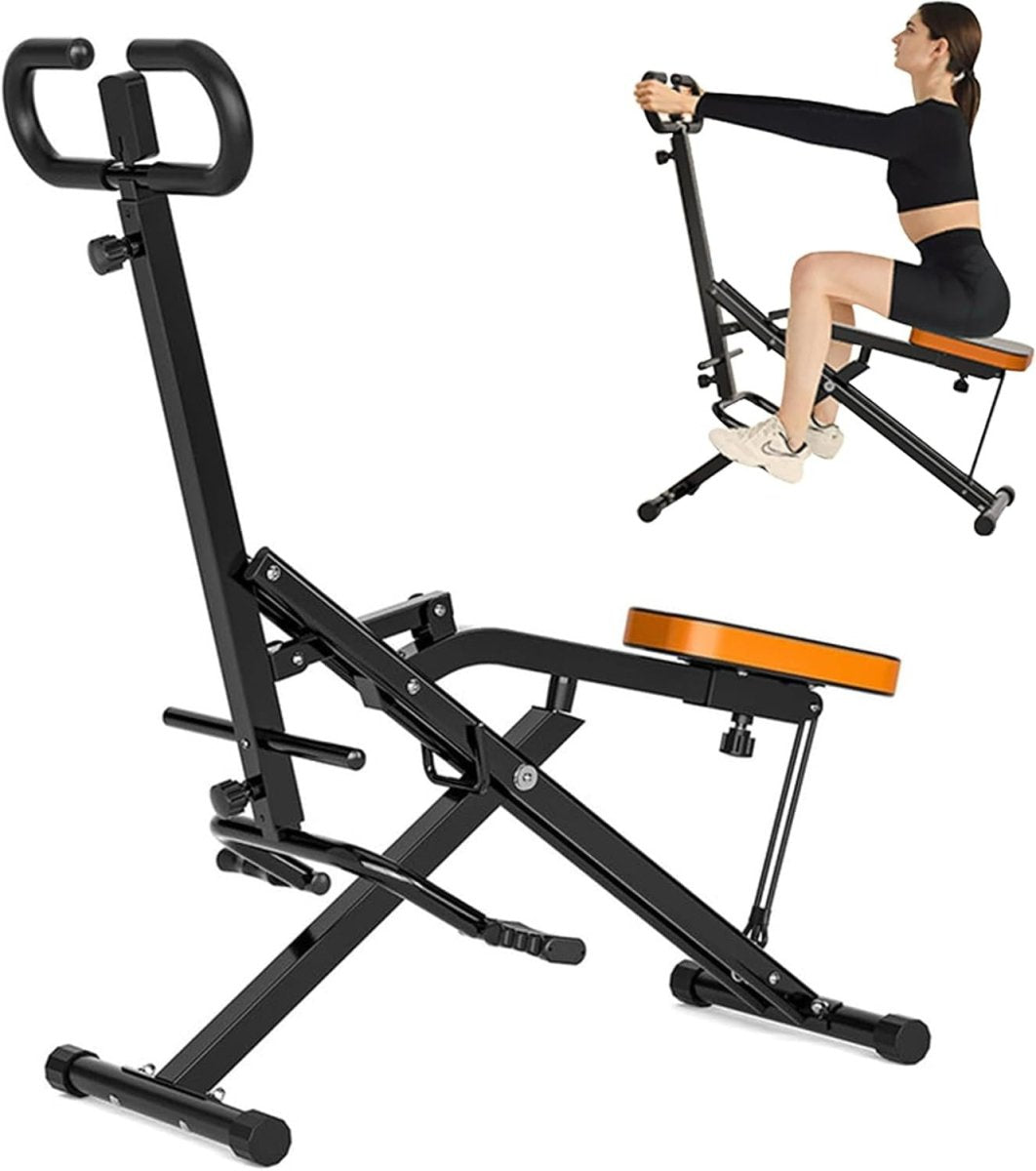 Foldable Squat Assist Rowing Machine w LCD Resistance Bands Home Gym - Kwikley
