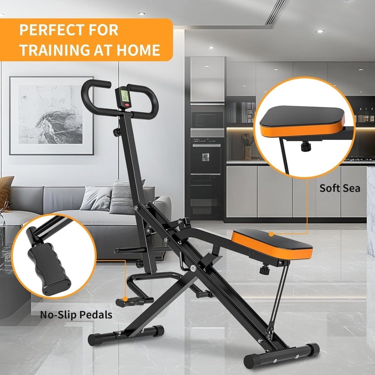 Foldable Squat Assist Rowing Machine w LCD Resistance Bands Home Gym - Kwikley