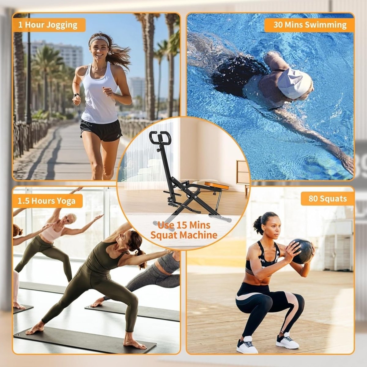 Foldable Squat Assist Rowing Machine w LCD Resistance Bands Home Gym - Kwikley