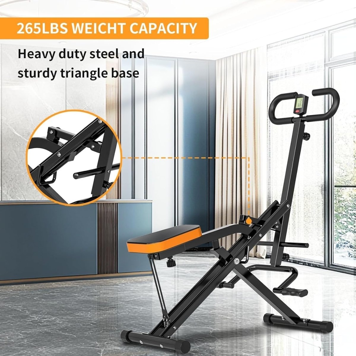 Foldable Squat Assist Rowing Machine w LCD Resistance Bands Home Gym - Kwikley
