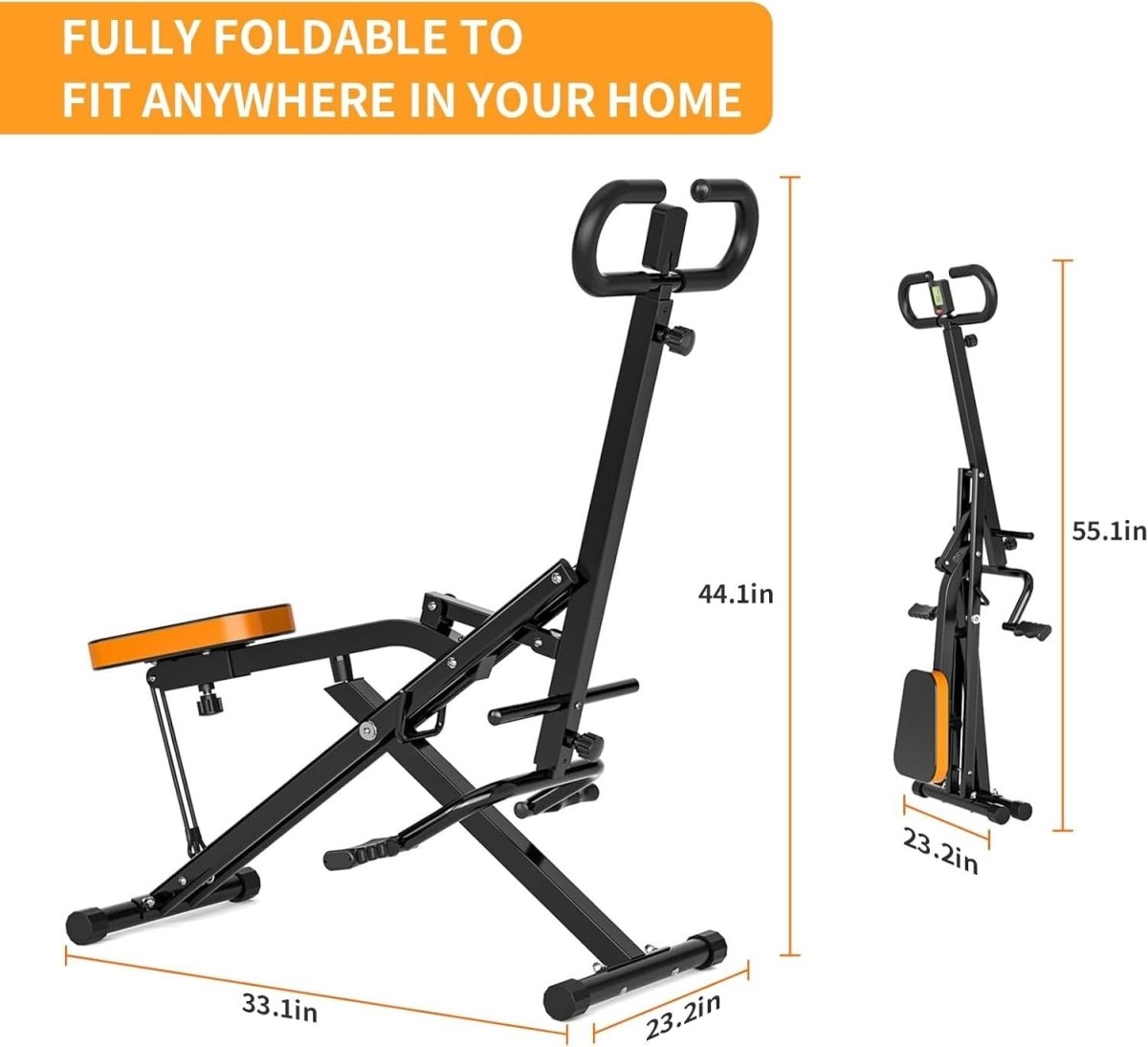 Foldable Squat Assist Rowing Machine w LCD Resistance Bands Home Gym - Kwikley