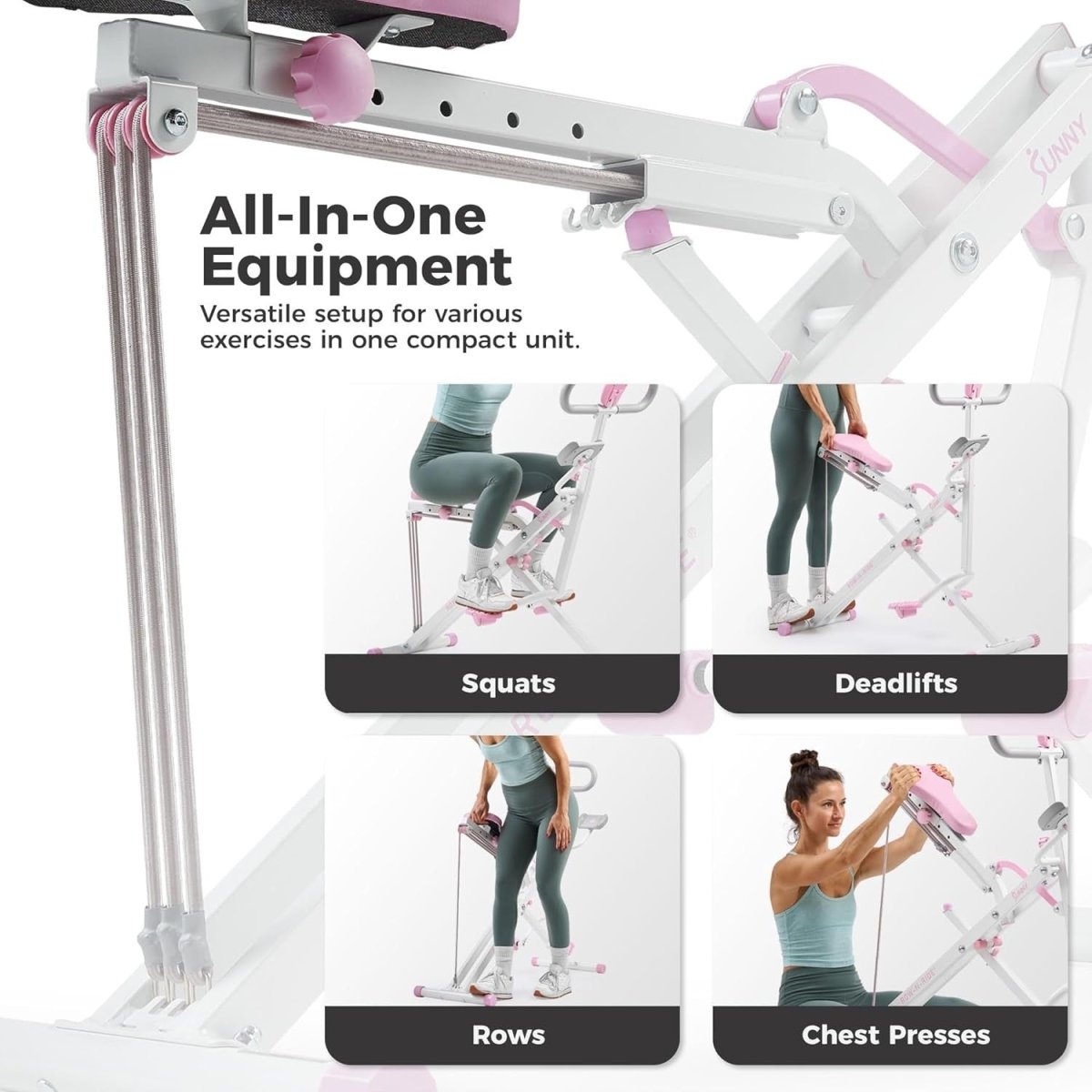 Foldable Squat Machine Row-N-Ride Trainer w/ Resistance Bands 150kg - Kwikley
