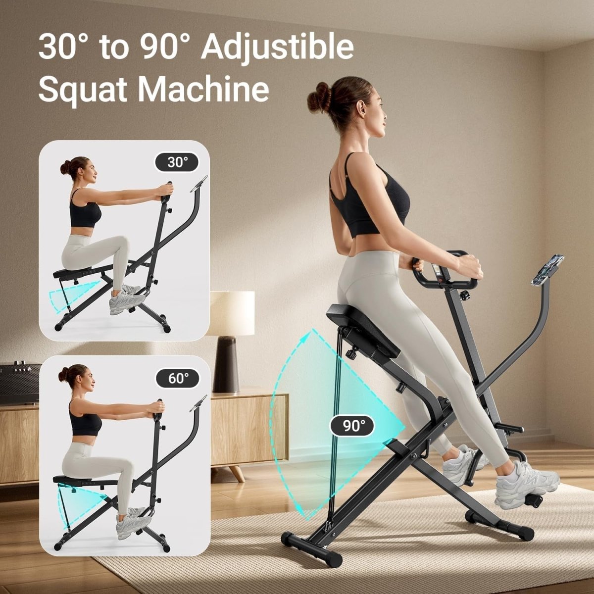 Foldable Squat Row Machine Home Trainer with Resistance Bands Full-Body Workout - Kwikley