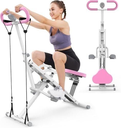 Foldable Squat Rowing Machine 330LB w Resistance Bands Home Gym - Kwikley