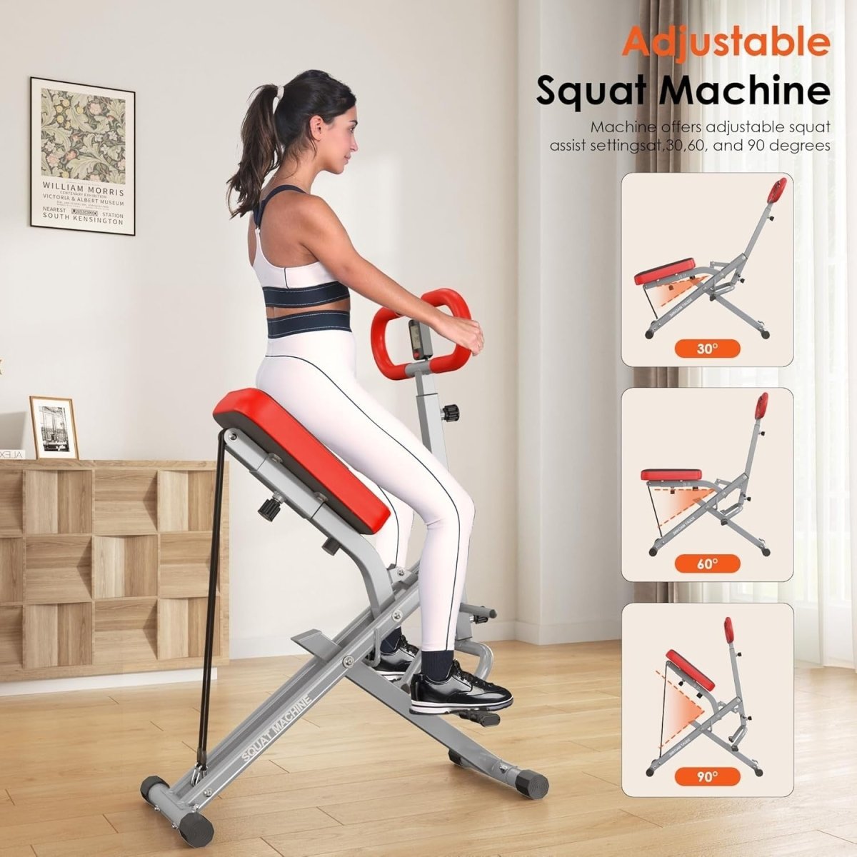 Foldable Squat Rowing Machine Full Body Glute Leg Trainer w Monitor - Kwikley