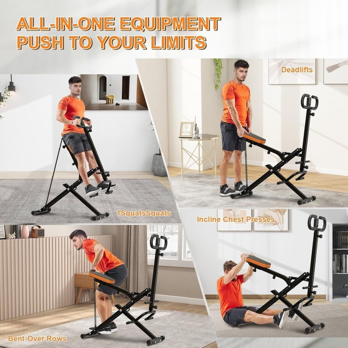 Foldable Squat Rowing Machine w LCD Adjustable Resistance 265LB - Kwikley