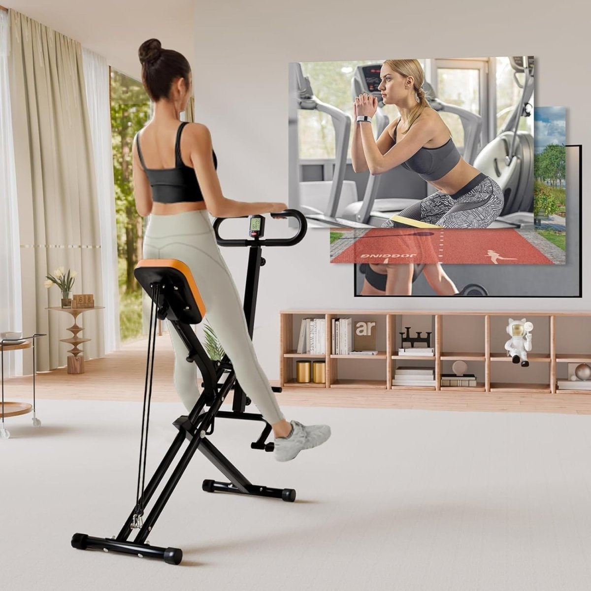 Foldable Squat Rowing Machine w LCD Resistance Bands 220LB Trainer - Kwikley