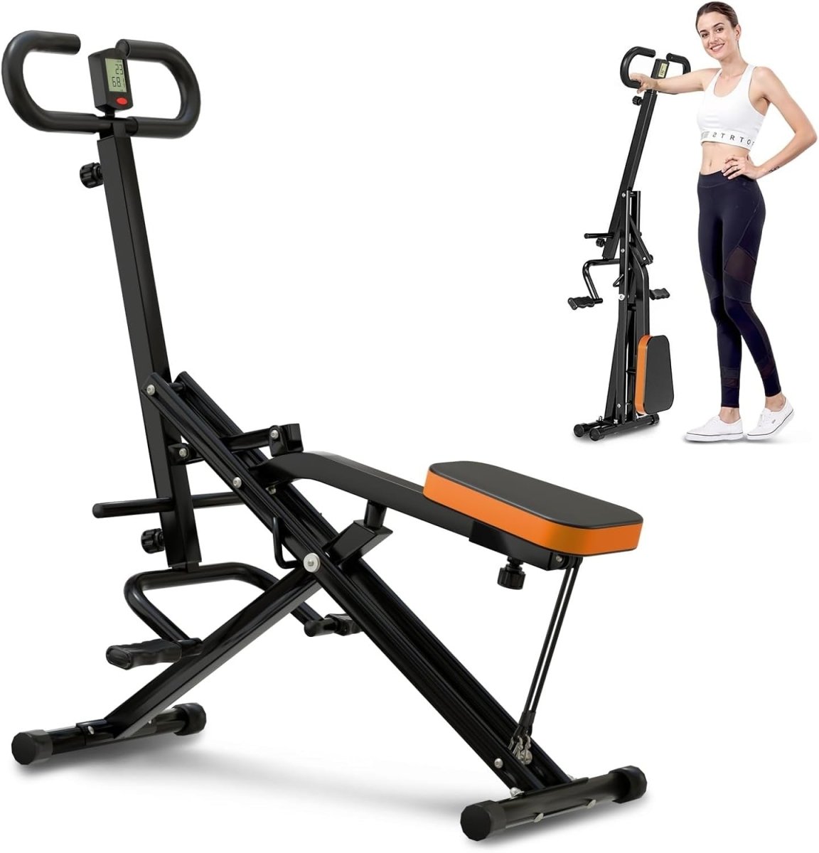 Foldable Squat Rowing Machine w LCD Resistance Bands 220LB Trainer - Kwikley