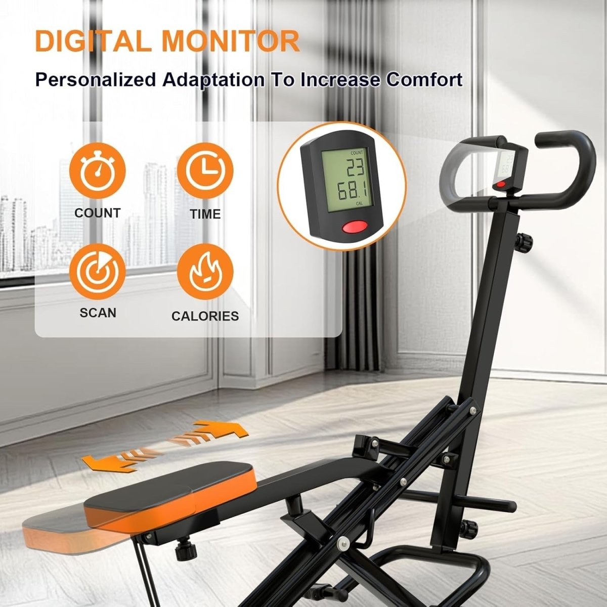 Foldable Squat Rowing Machine w LCD Resistance Bands 220LB Trainer - Kwikley