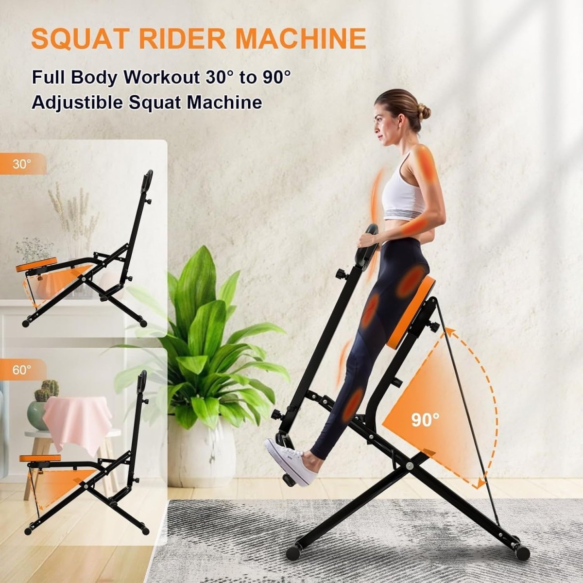 Foldable Squat Rowing Machine w LCD Resistance Bands 220LB Trainer - Kwikley