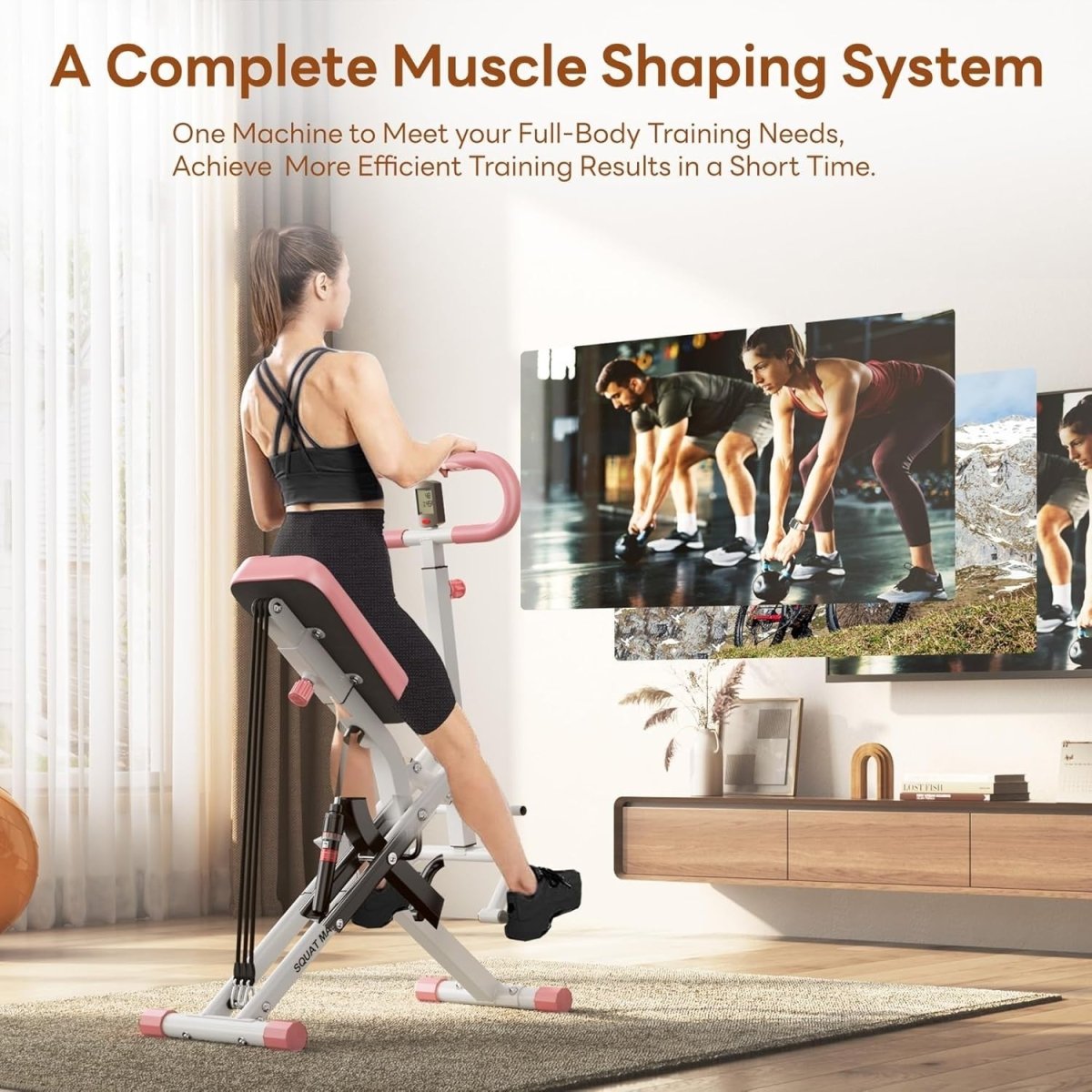 Foldable Squat Rowing Machine w LCD Resistance Bands 330LB Trainer - Kwikley