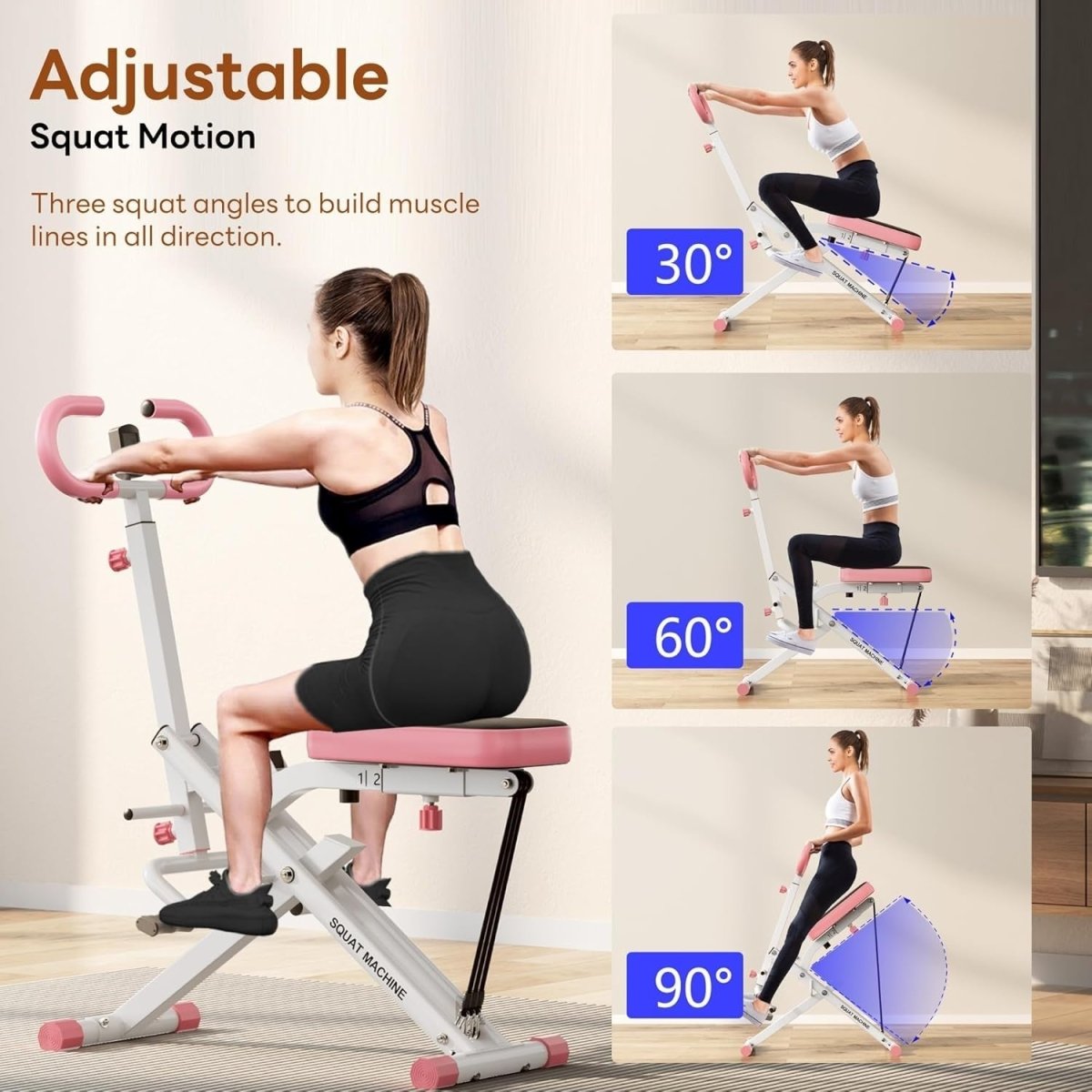 Foldable Squat Rowing Machine w LCD Resistance Bands 330LB Trainer - Kwikley