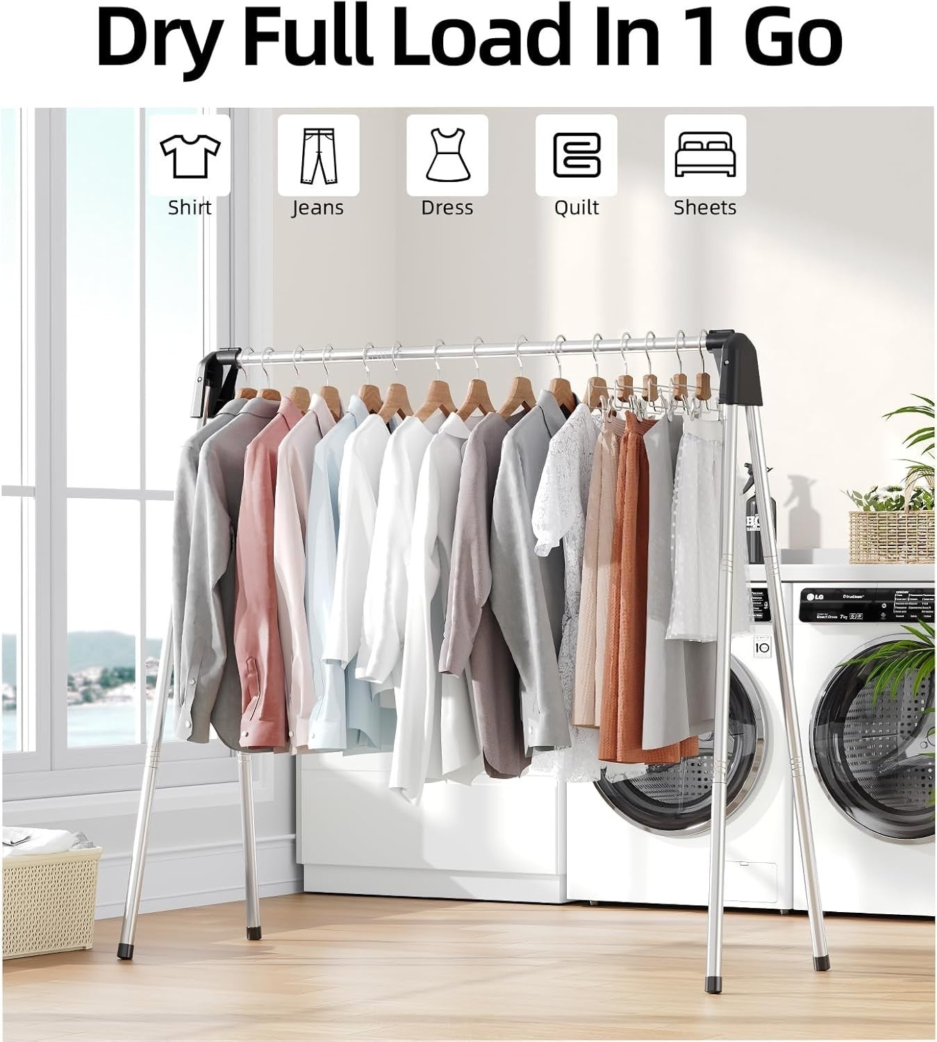 Foldable Stainless Steel Clothes Drying Rack – 141cm Heavy Duty - Kwikley