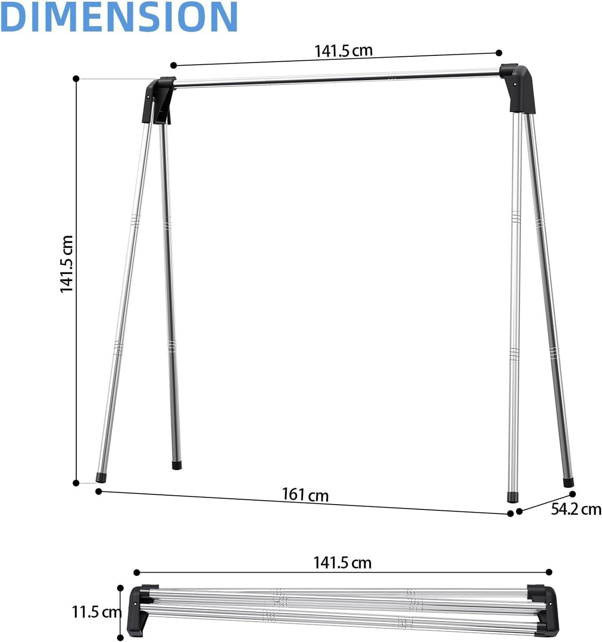 Foldable Stainless Steel Clothes Drying Rack – 141cm Heavy Duty - Kwikley