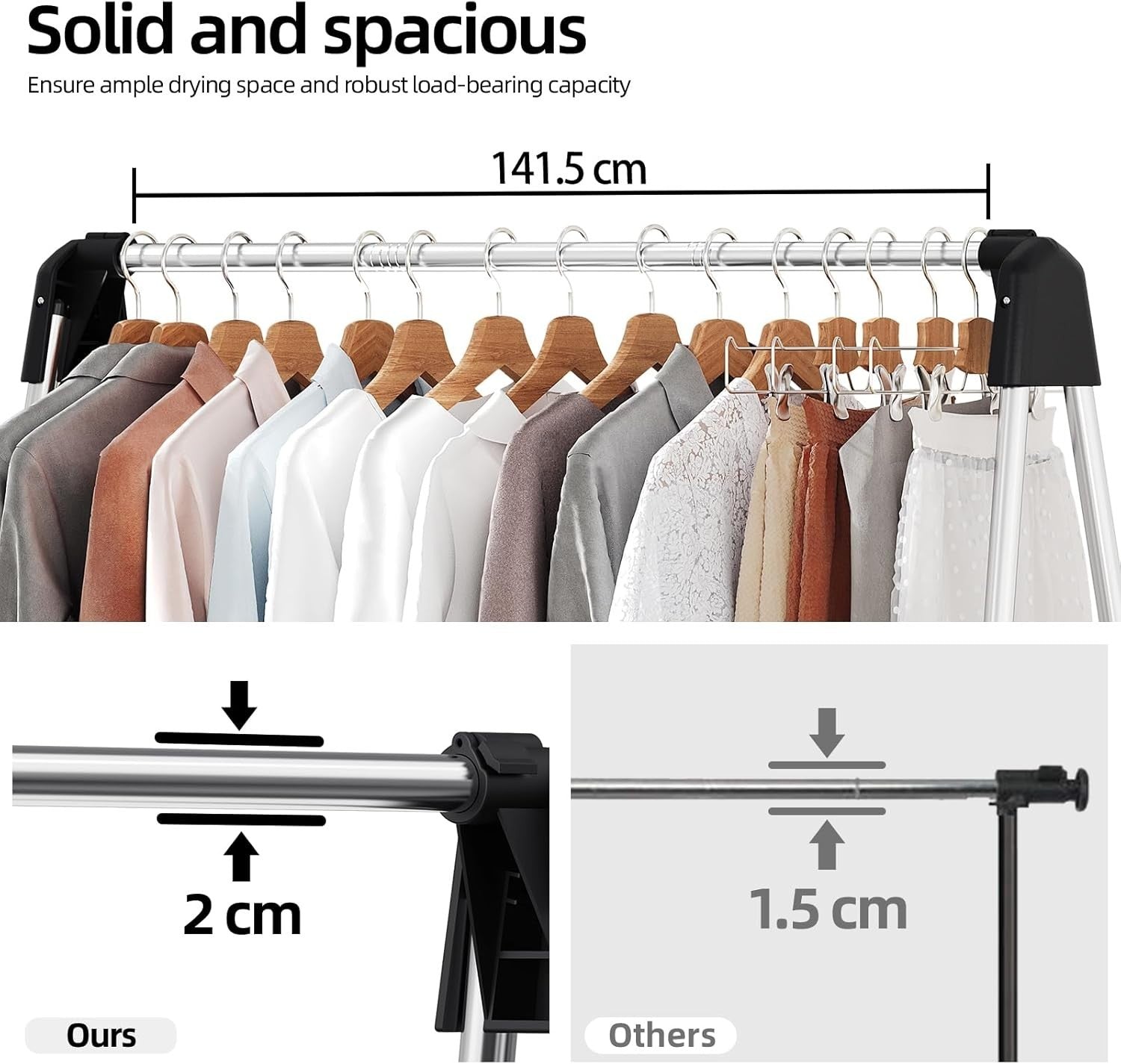 Foldable Stainless Steel Clothes Drying Rack – 141cm Heavy Duty - Kwikley