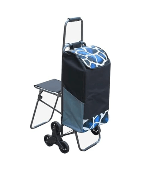 Foldable Stair Climber Grocery Cart w/ Seat Heavy Duty Portable Shopping Trolley - Kwikley