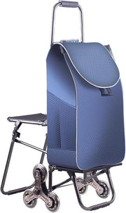 Foldable Stair Climber Grocery Trolley w/ Seat Waterproof Bag Durable Wheels - Kwikley