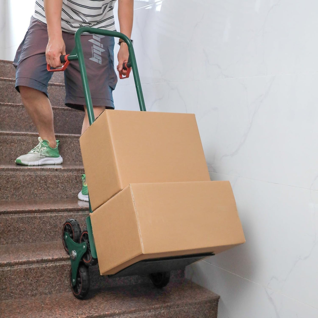 Foldable Stair Climber Hand Truck 150kg 6 - Wheel Telescopic Handle Green - Kwikley