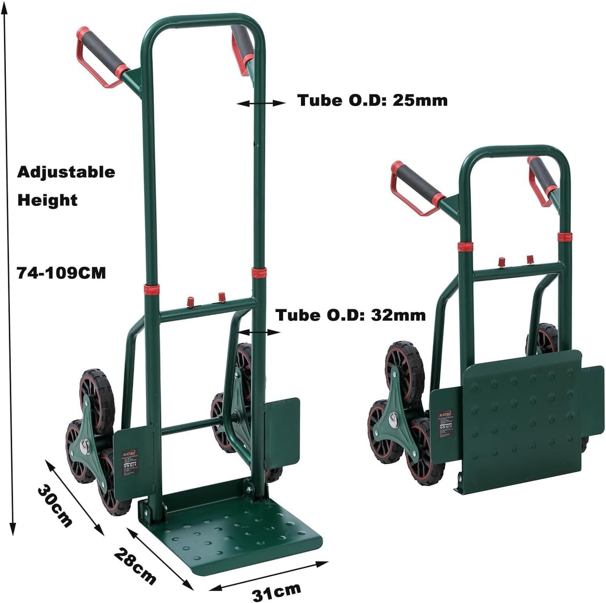 Foldable Stair Climber Hand Truck 150kg 6 - Wheel Telescopic Handle Green - Kwikley