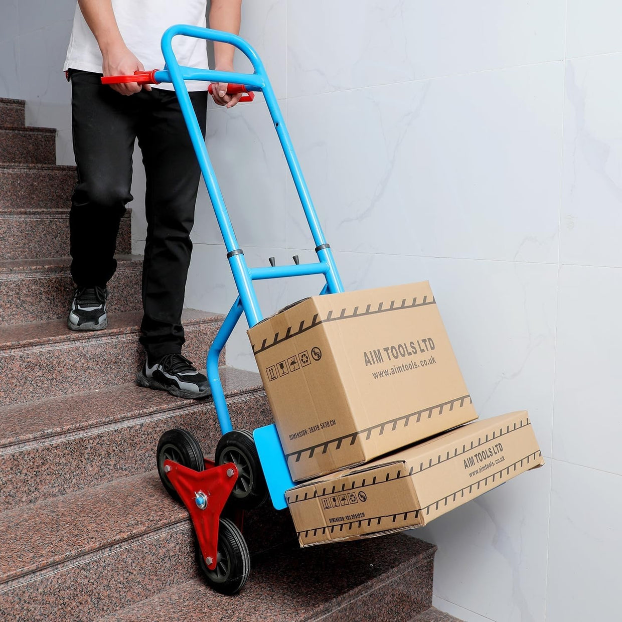 Foldable Stair Climber Hand Truck 200kg 6 - Wheel Telescopic Handle Red - Kwikley