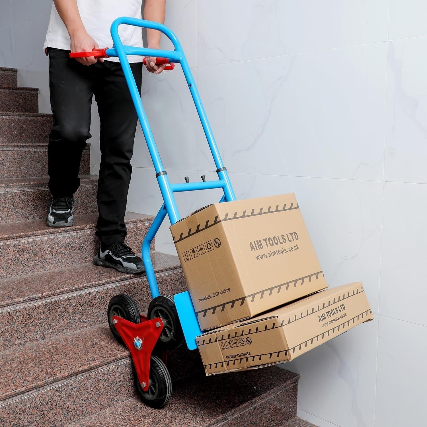Foldable Stair Climber Hand Truck 200kg 6 - Wheel Telescopic Handle Red - Kwikley
