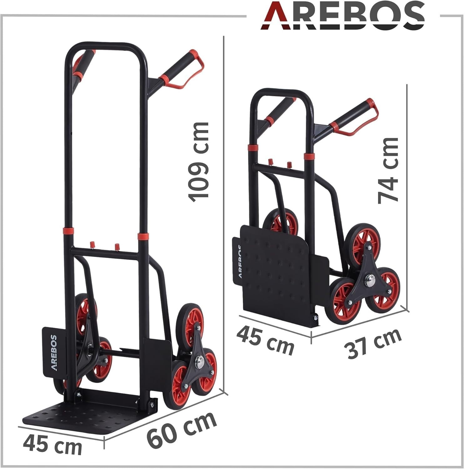 Foldable Stair Climber Sack Truck 150kg Steel Frame Adjustable Handle Black - Kwikley