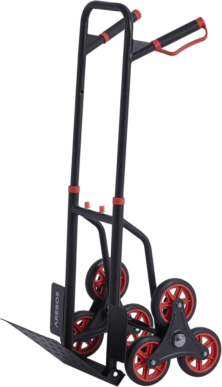 Foldable Stair Climber Sack Truck 150kg Steel Frame Adjustable Handle Black - Kwikley