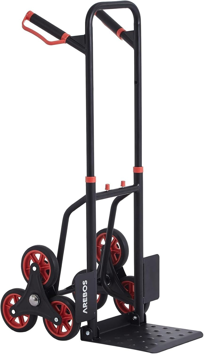 Foldable Stair Climber Sack Truck 150kg Steel Frame Adjustable Handle Black - Kwikley