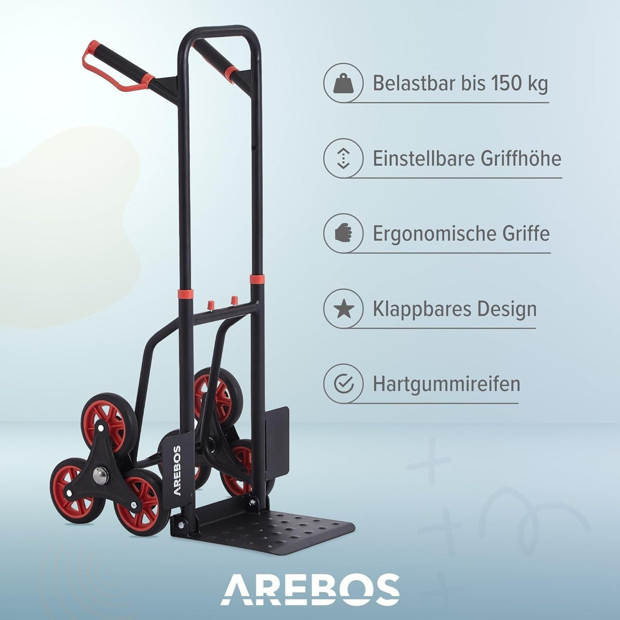 Foldable Stair Climber Sack Truck 150kg Steel Frame Adjustable Handle Black - Kwikley